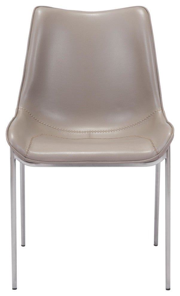Dining Chair, Set of 2, Faux Vinyl Leather, Steel, Gray, Silver, Cafe