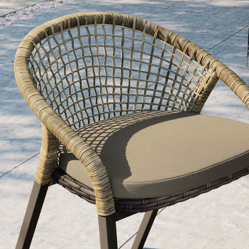 Side Dining Chair, Set of 2, Taupe Gray Natural, Rattan, Wicker, Outdoor Garden