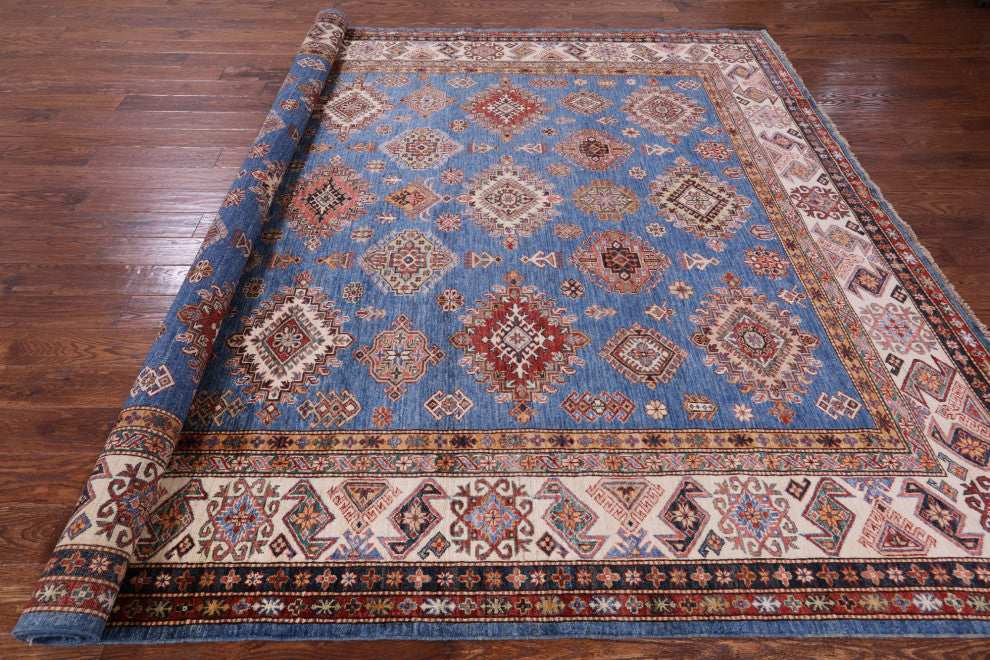 Hand Knotted Geometric Super Kazak Rug 8' 11" X 12' 2" Q11013