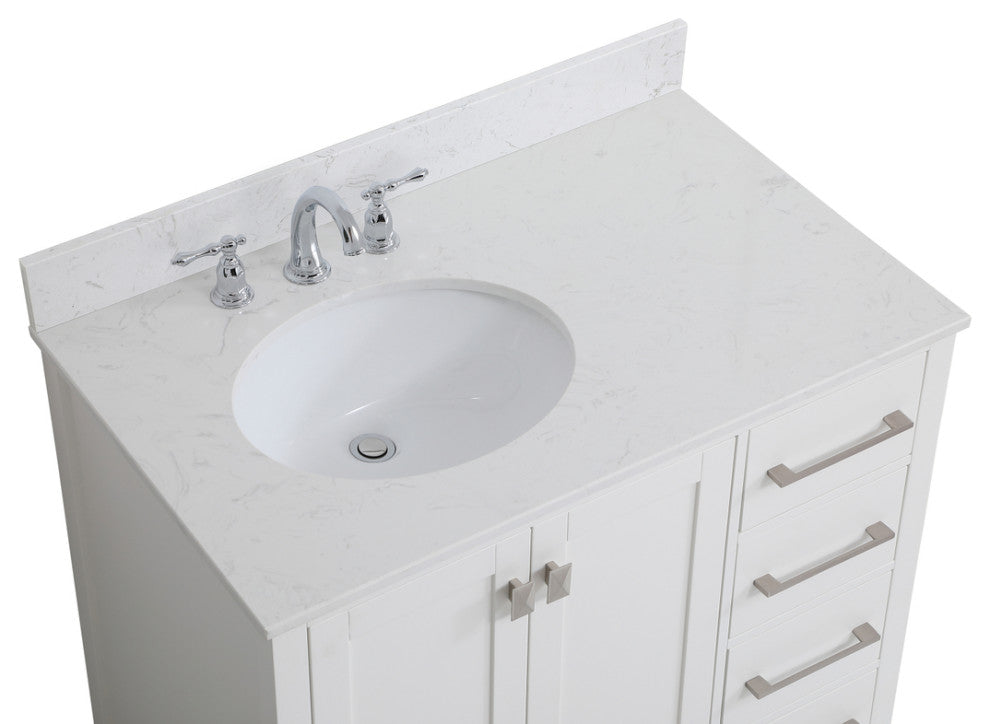 Iris 36" Single Bathroom Vanity, White With Backsplash
