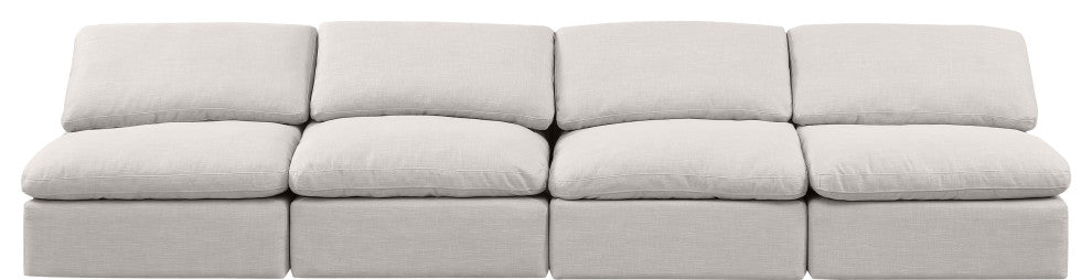 Indulge Upholstered Modular Sofa, Cream, 4-Piece: 4 Armless Chair, Down Stuffed Linen Textured Fabric