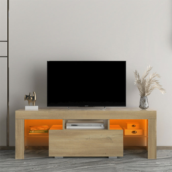 Walnut TV Stand with LED RGB Lights Flat Screen Particle Board TV Cabinet
