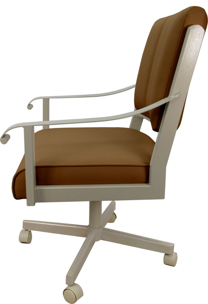 Leather Memphis Dining Caster Chair Swivel Tilt with Wheels, Brown Leather on Beige
