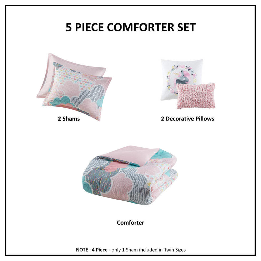 Kids Cotton Comforter/Duvet Cover/Coverlet Set, Pink, Full/Queen, Comforter