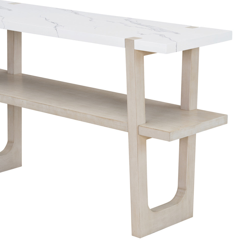 TATEUS Narrow Console Table with Marble-Effect Top for Entryway and Living Room, Gray Wash