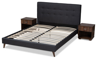 Modern Dark Grey Fabric Upholstered Full Size Platform Bed with 2-Nightstand