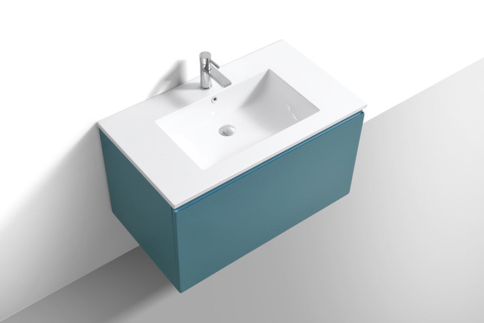 Balli 36'' Wall-Mount Modern Bathroom Vanity, Teal Green