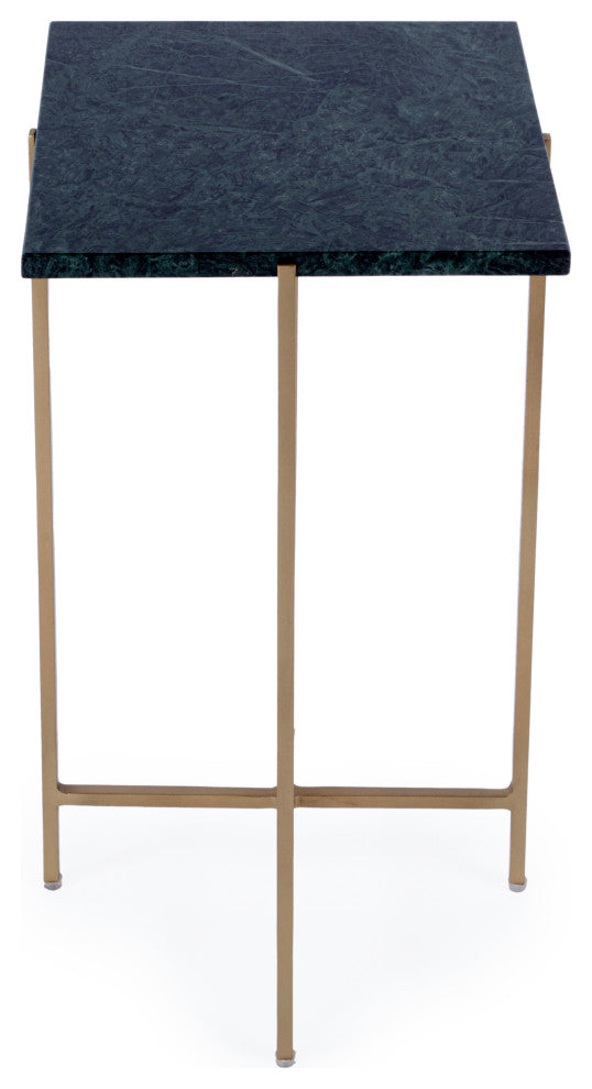 Nigella Square Marble and Metal Side Table, Green