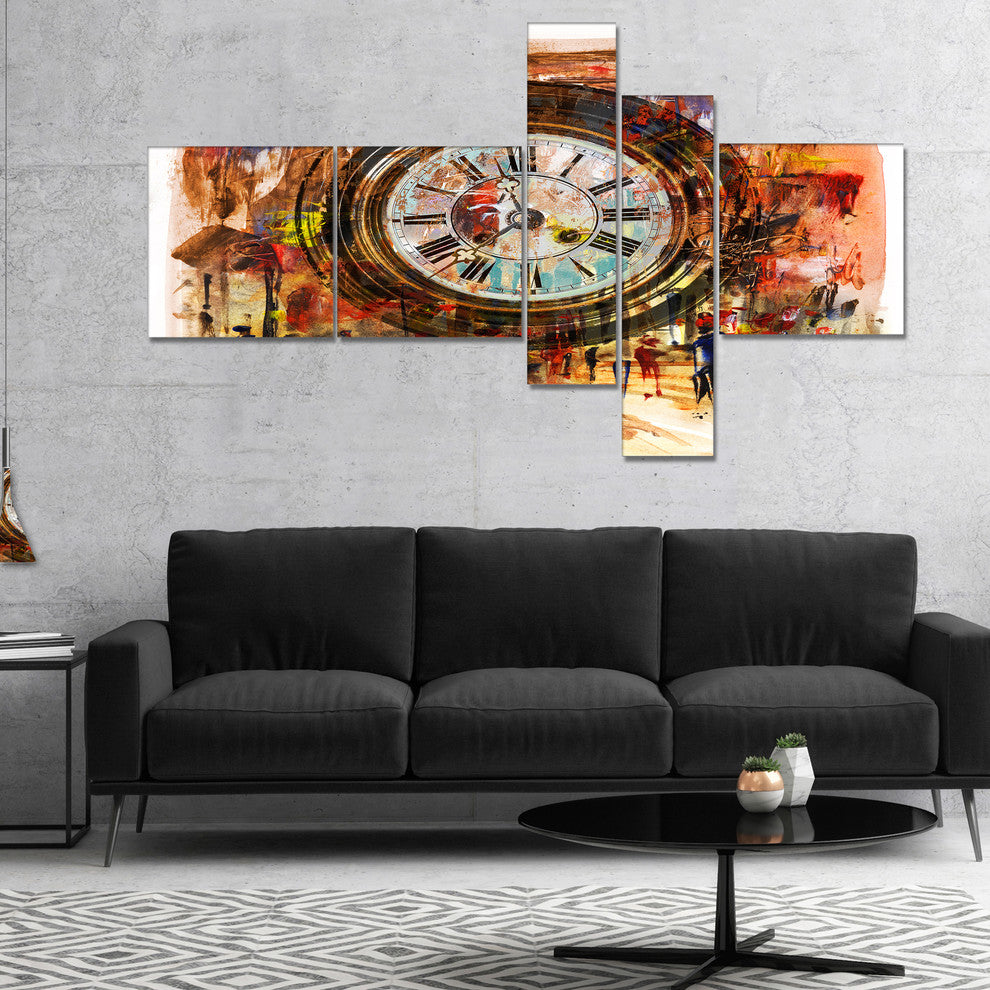 People and Time Acrylic Painting, Abstract Canvas Artwork, 60"x32", 5 panels