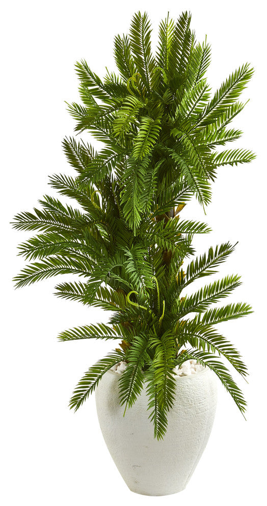 Nearly Natural 4" Triple Cycas Artificial Plant in White Planter