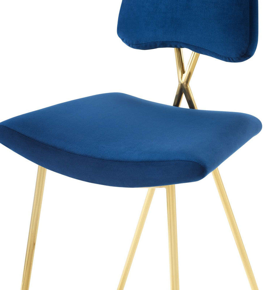 Counter Stool Chair, Set of 2, Velvet, Metal, Blue Navy, Modern, Bar Pub Bistro