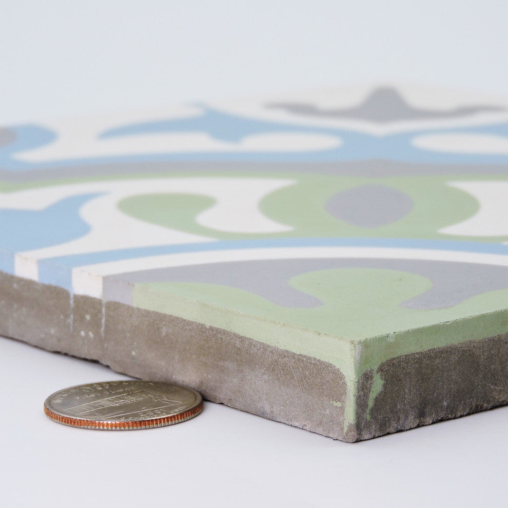 Baha Handmade Cement Tile, Green/Blue/Gray/ Sample