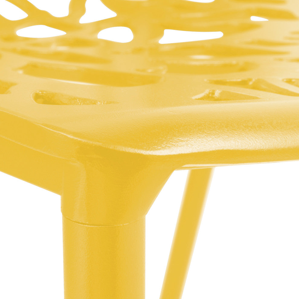 LeisureMod Devon Modern Outdoor Stackable Aluminum Dining Chair, Set of 2, Yellow