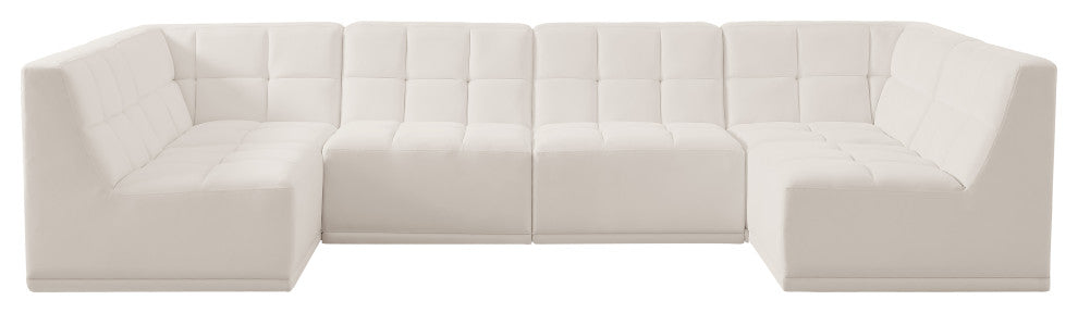 Relax Velvet Upholstered 6-Piece U-Shaped Modular Sectional, Cream