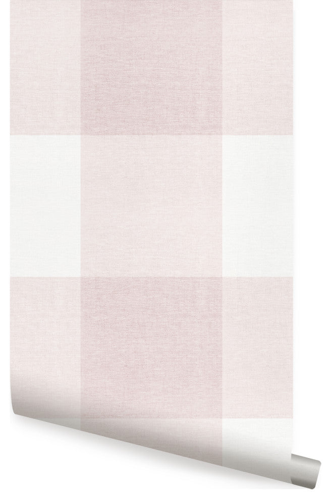 Checkered Fabric Look Large Peel and Stick Vinyl Wallpaper, Pink, 24" X 60"