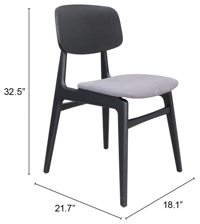 Dining Chair, Set of 2, Fabric, Wood, Gray, Black, Bar Kitchen Cafe Bistro