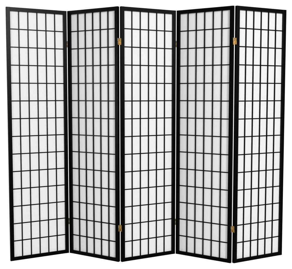 6' Tall Window Pane Shoji Screen, Black, 5 Panels