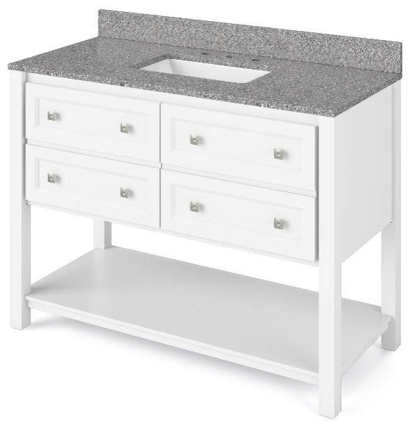 Adler Transitional 48" White Vanity, Boulder Cultured Marble Vanity Top