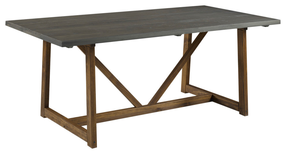 Brennan 72" Solid Wood Trestle Dining Table, Gray/ Brown