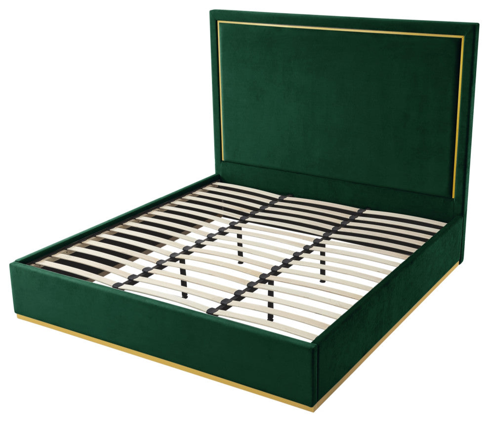 Inspired Home Marceline Bed Upholstered, Hunter Green Velvet King