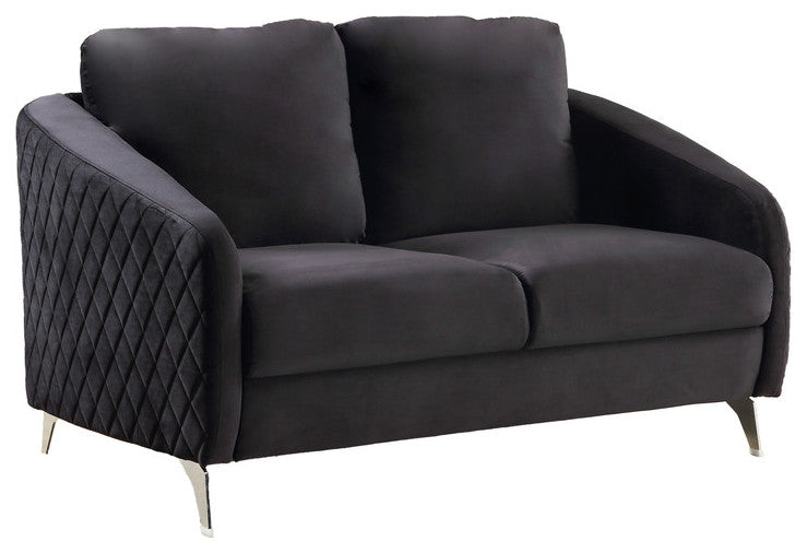 Sofia Black Velvet Fabric Sofa Loveseat Chair Living Room Set