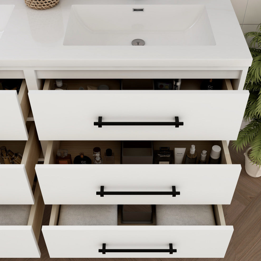 Victoria 60" Double Sink Solid Wood Bath Vanity, Glossy White