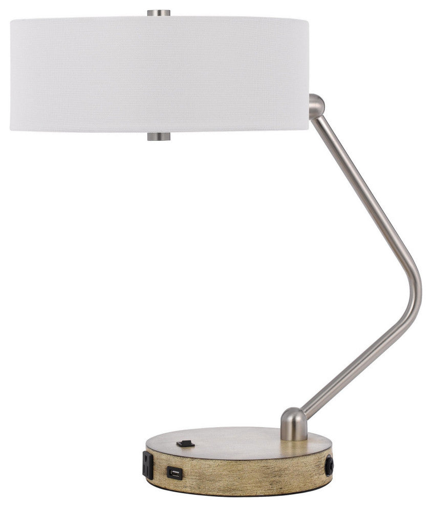 Benzara BM282148 20" Metal Angled Desk Lamp, 1 Type C USB Charging Port, Brown