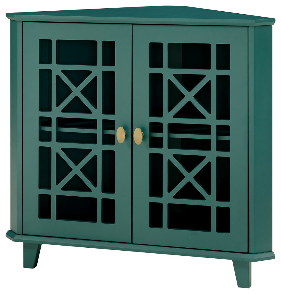 Fretwork Corner Accent Cabinet, Dark Teal