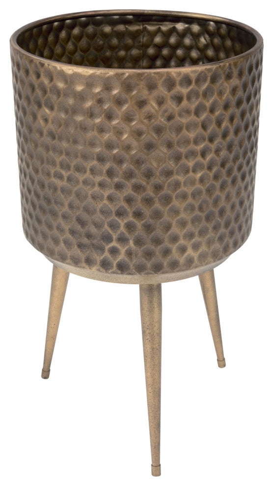 Textured Metal Bins/Plant Buckets, Set of 3, Burnished Gold