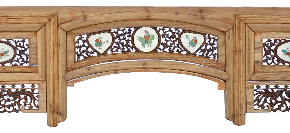 Vintage Chinese Arch Shape Carving Porcelain Graphic Wood Wall Art, Hws2254
