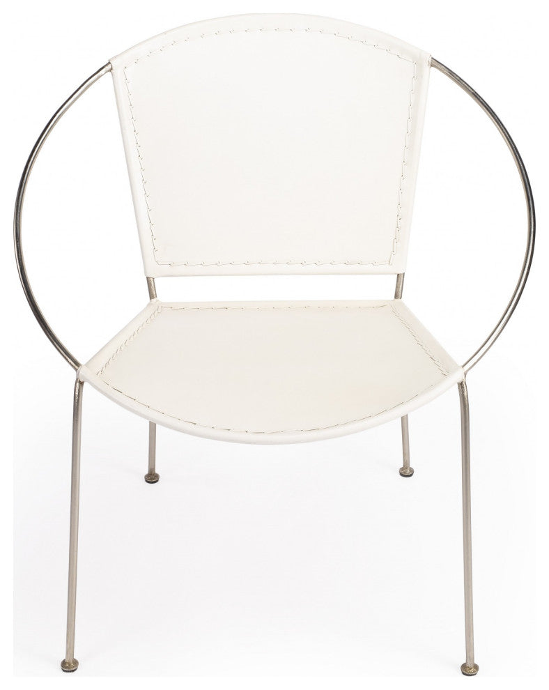 Modern Ring Shape White Leather Accent Chair