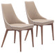 Set of Two Beige With White Piping and Walnut Dining Chairs
