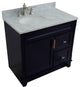 37" Single Sink Vanity, Blue Finish With White Carrara Marble