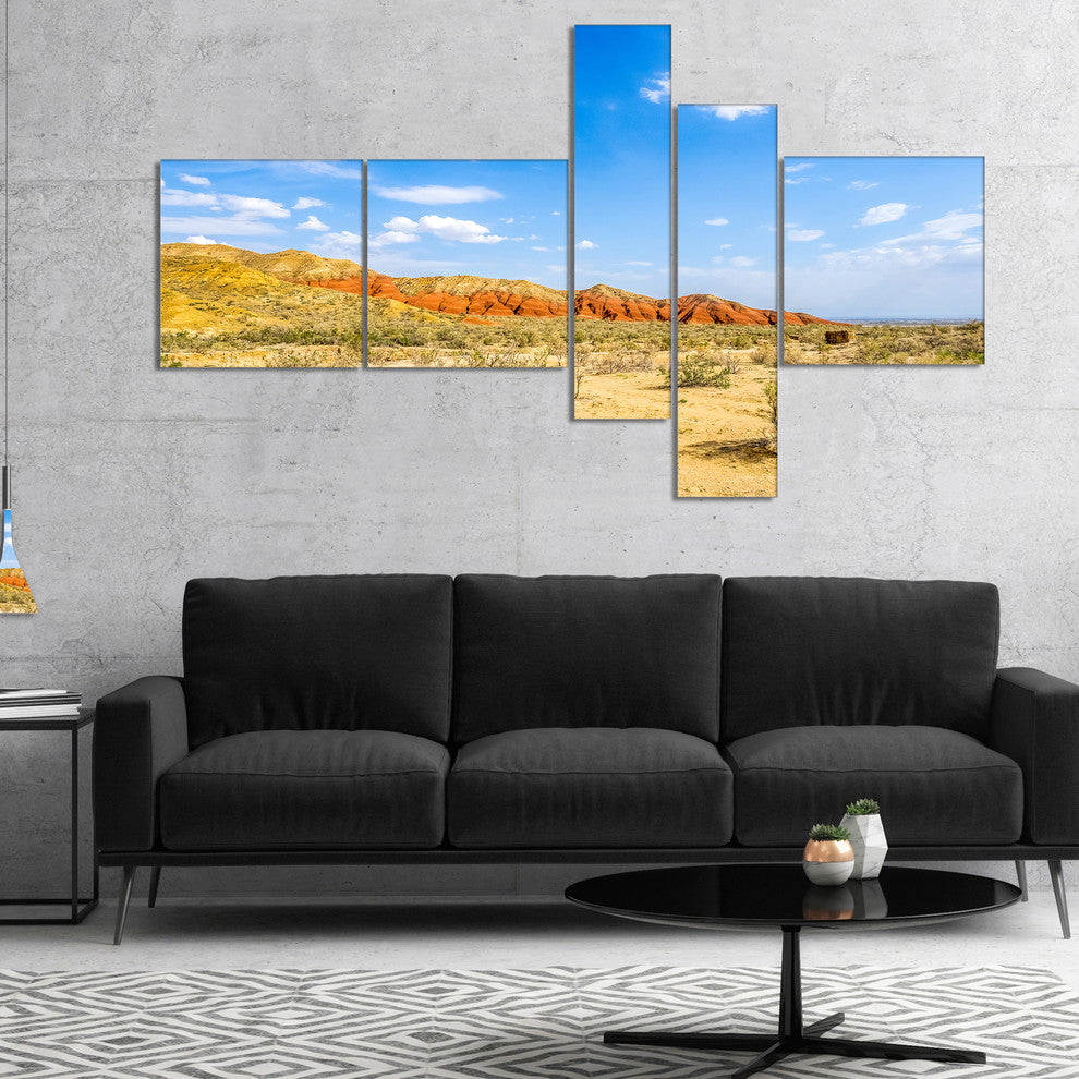 Rocky Mountain in Desert, Landscape Photo Canvas Art Print, 60"x32", 5 panels