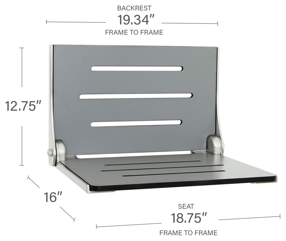 Silhouette Folding Wall Mount Shower Bench Seat, Gray Seat, Silver Frame
