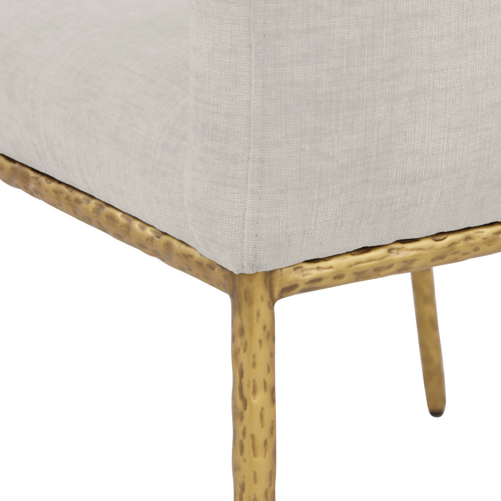 Reeves Upholstered Dining Chair, Cream, Chenille , AC,  Brushed Brass, Set of 2