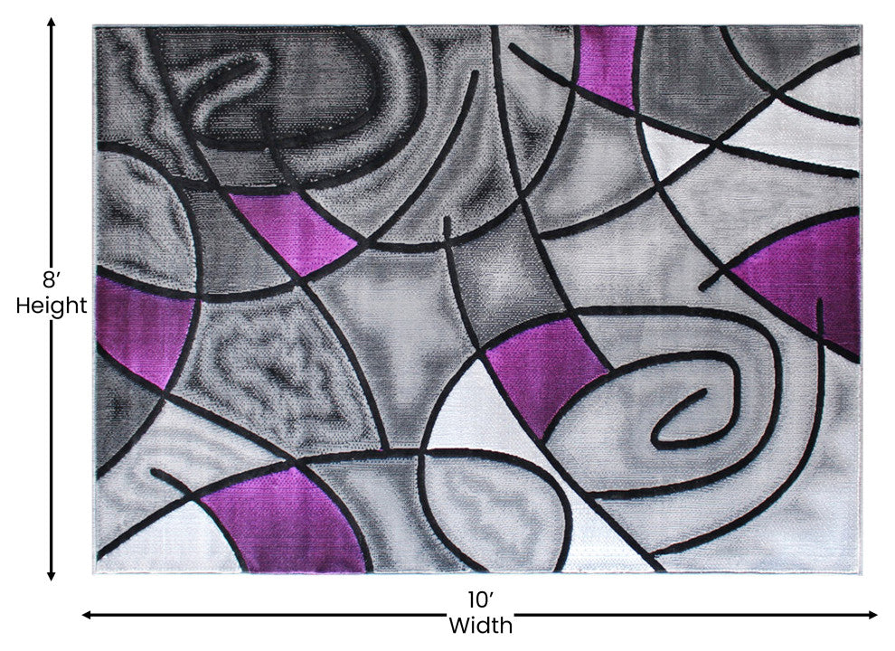 Jubilee Collection Modern Abstract Pattern Area Rug, Purple, 8' X 10'