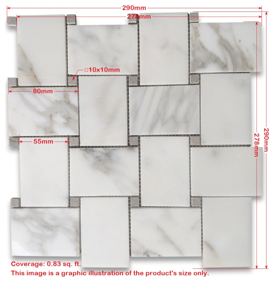 Calacatta Gold Marble Basketweave Mosaic Tile Cinderella Gray Polished, 1 sheet