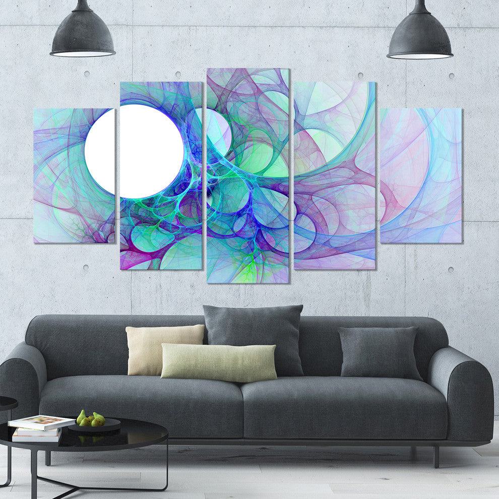 Clear Blue Fractal Angel Wings, Contemporary Wall Art Canvas, 60"x32", 5 Panels