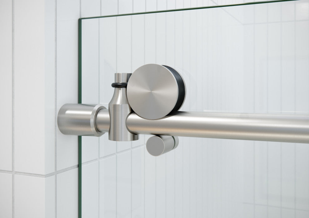Equinox 60"x60" Frameless Glass Bath Slider, Gray Tint, Brushed Nickel