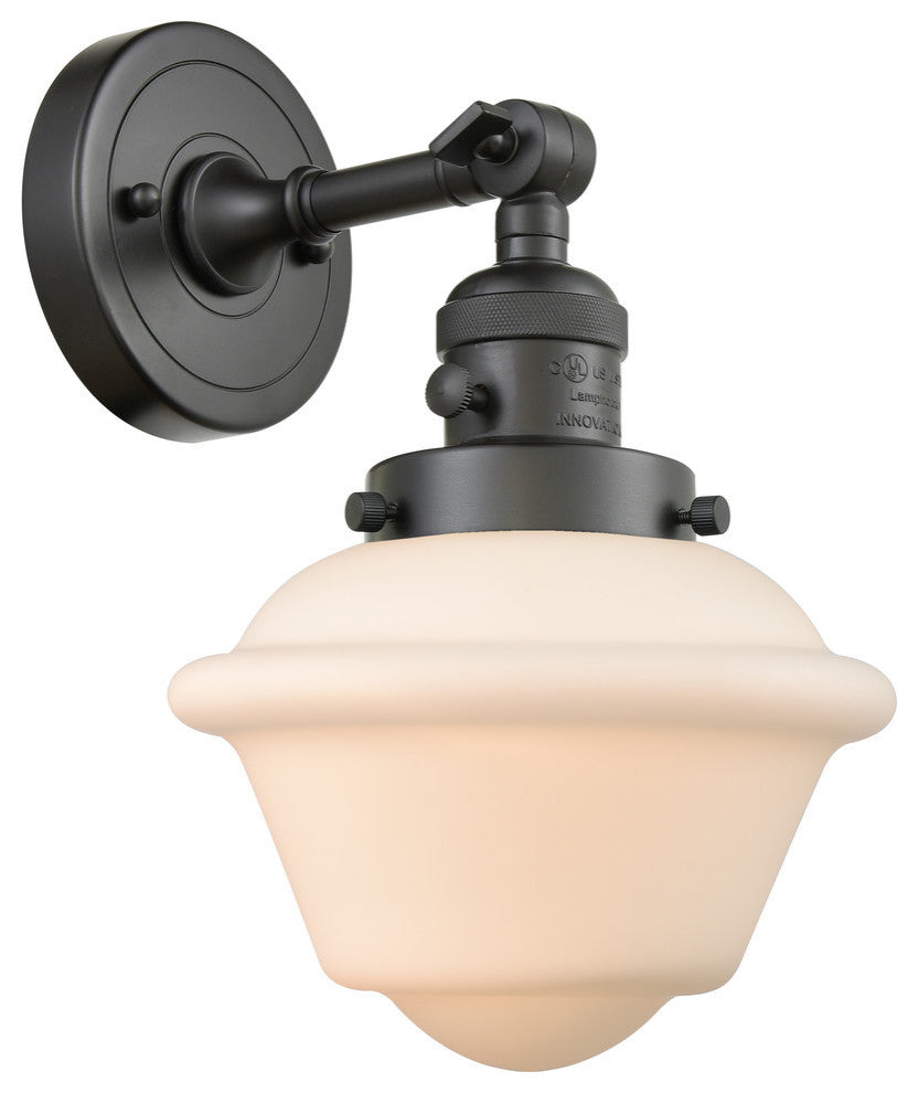 Small Oxford 1-Light LED Sconce, Oil Rubbed Bronze, Glass: Matte White Cased