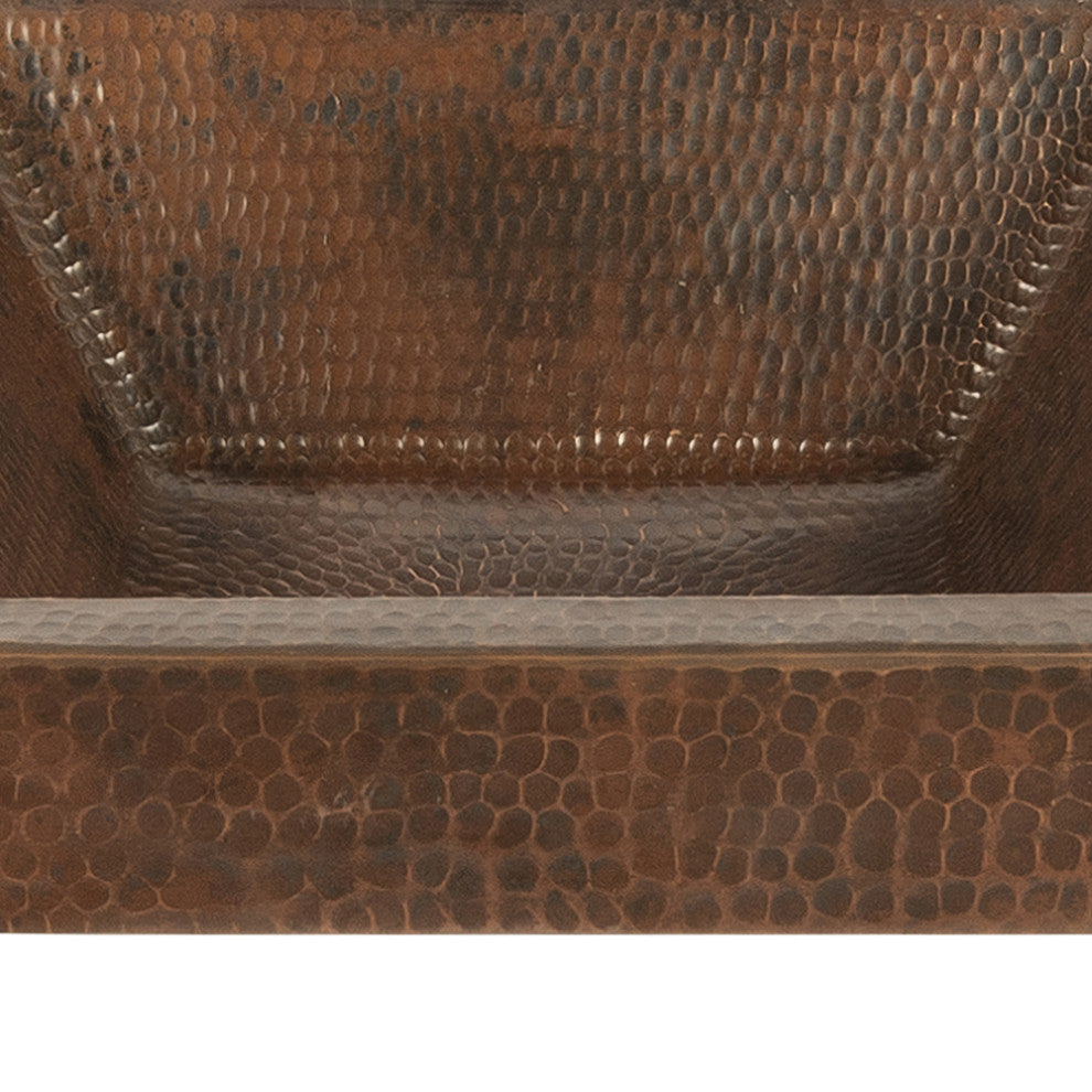 15" Square Skirted Vessel Hammered Copper Bathroom Sink