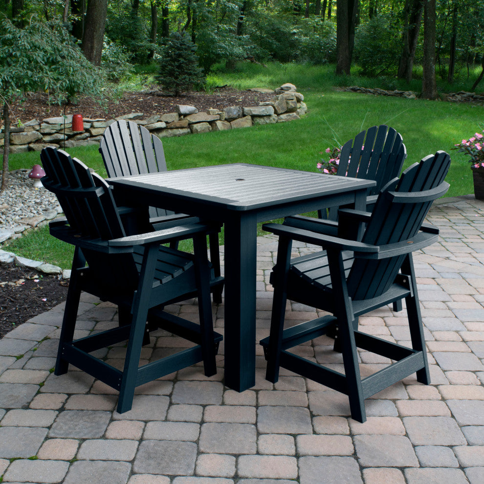 Muskoka 5-Piece Square Counter Bistro Dining Set, Weathered Acorn, Federal Blue