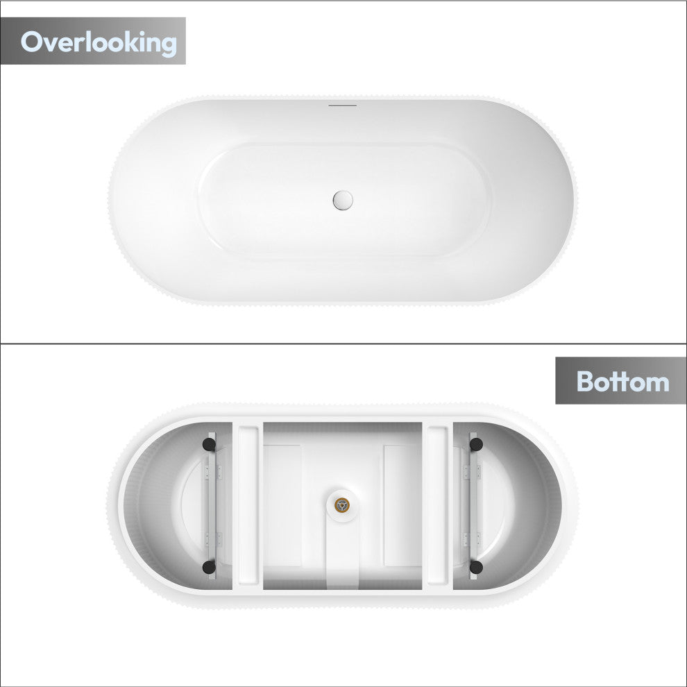 Linyi Freestanding Acrylic Soaking Bathtub, White, 66.9"l X 31.5"w