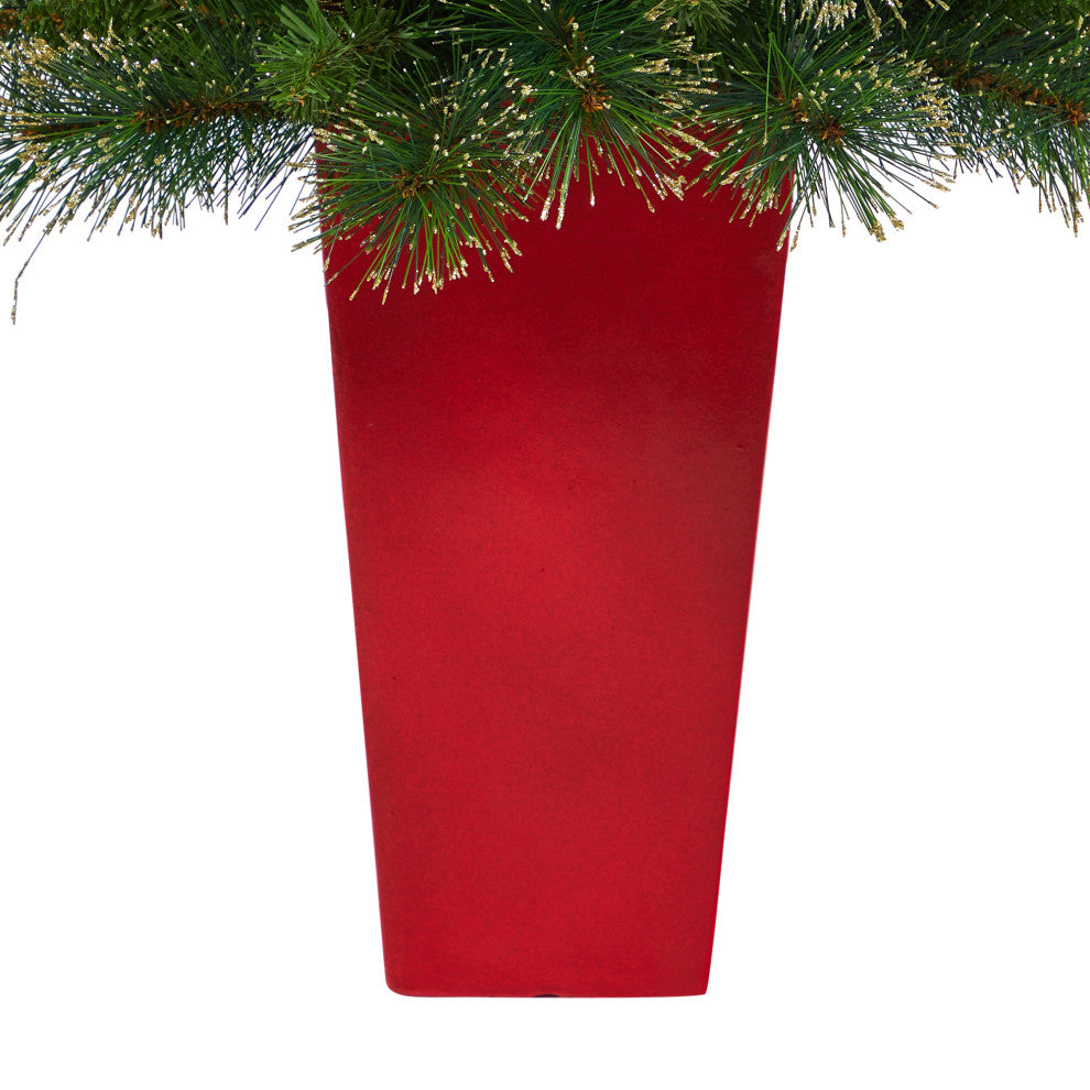 44" Golden Tip Washington Pine Faux Xmas Tree W/Lights, Pinecones