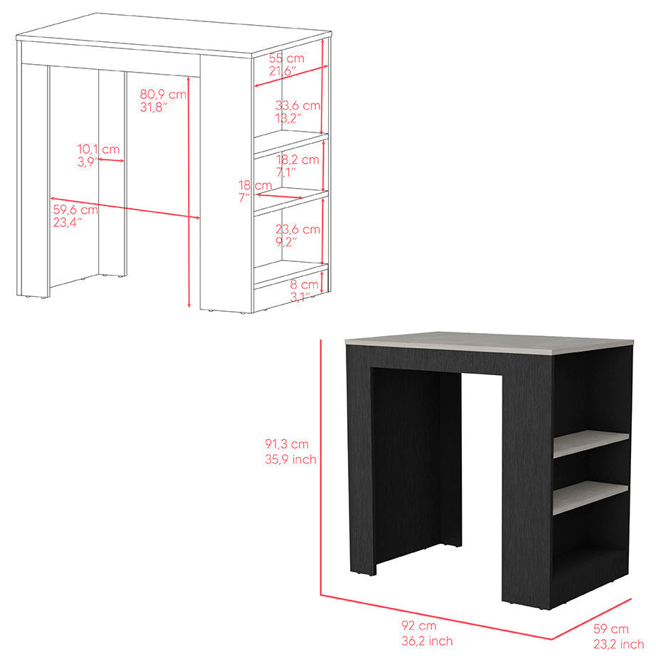 Kitchen Island Doyle, Kitchen, Black / Ibiza Marble Color Finish