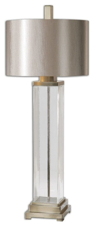 Contemporary Clear Glass Square Column Table Lamp 44 in Large Bronze Shade