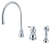 Kingston Single-Handle Widespread Kitchen Faucet w/Sprayer, Polished Chrome
