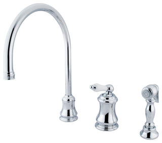 Kingston Single-Handle Widespread Kitchen Faucet w/Sprayer, Polished Chrome