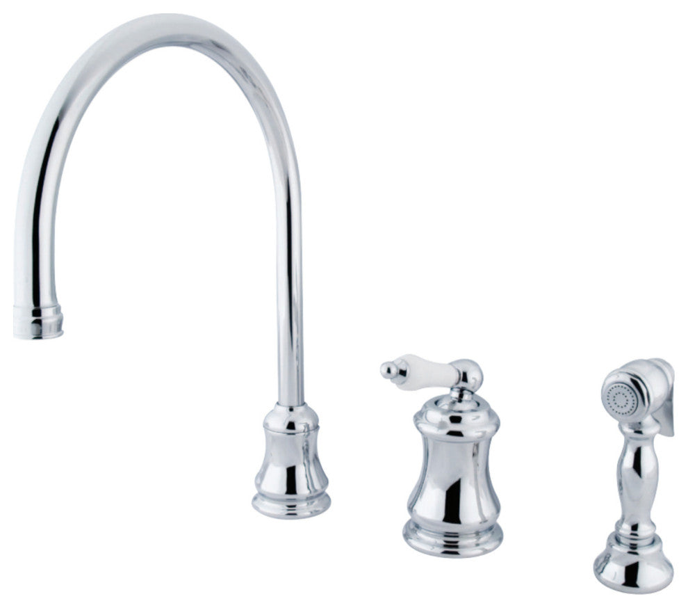 Kingston Single-Handle Widespread Kitchen Faucet w/Sprayer, Polished Chrome